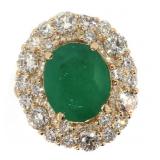 14k Gold 8.21 ct Natural Emerald & Diamond Ring