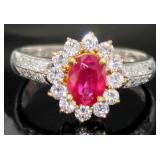 Platinum/Gold 1.68 ct Natural Ruby & Diamond Ring