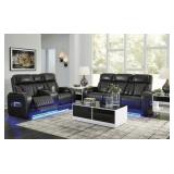 Boyington Leather Rec Sofa & Love W Heat & Massage