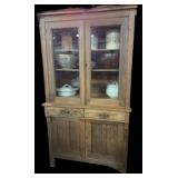 Oak Stepback Kitchen Cabinet wï¿½ Old Wavy Glass