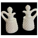 Pair Fenton Milk Glass Hobnail Cruets