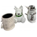 (2) Ceramic Snowman Candles, Reindeer Candle &