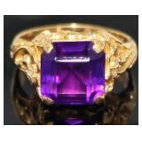 18kt Gold 4.62 ct Natural Amethyst & Diamond Ring