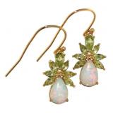 Pear Cut White Opal & Peridot Dangle Earrings