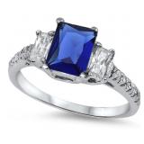 Radiant Cut Blue Sapphire & White Topaz Ring