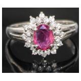 Platinum Oval Natural Ruby & Diamond Ring