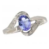 Oval Natural Tanzanite & Diamond Ring