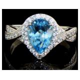 Pear Cut 3.22 ct Blue Topaz Designer Ring