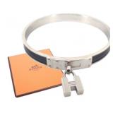 Hermes Black & Silver H Bangle Bracelet