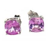 Beautiful Pink Cushion Sapphire Stud Earrings