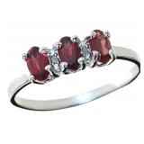 Natural Garnet & Diamond Past Present Future Ring