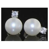 Beautiful White Pearl & White Topaz Stud Earrings