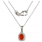 Oval Natural Fire Opal & Zircon Necklace