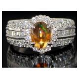 Platinum 2.06 ct Natural Opal & Diamond Ring