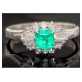 Platinum Natural Emerald & Diamond Ring