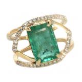 14k Gold 4.02 ct GIA Emerald & Diamond Ring