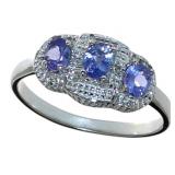 Tanzanite & Diamond Past Present Future Ring