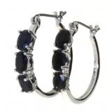 Genuine 2.10 ct Sapphire Hoop Earrings