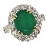 14k Gold 4.56 ct Natural Emerald & Diamond Ring