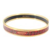 Hermes Red & Gold Pattern Enamel Bangle Bracelet