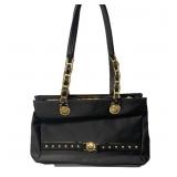 Versace Black Nylon Shoulder Bag w/ Gold Accents