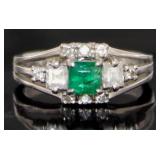 Platinum Natural Emerald & Diamond Ring