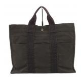 HERMES Gray Canvas Tote Bag