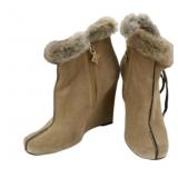 Louis Vuitton Brown Boots With Faux Fur Trim