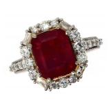 14k Gold 5.49 ct Emerald Cut Ruby & Diamond Ring