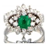 Platinum 2.30 ct Natural Emerald & Diamond Ring