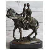 BRONZE BRIDE & GROOM ON HORSEBACK ON MARBLE BASE