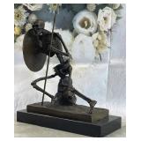 BRONZE SKELETON WARRIOR W/ SHIELD ON MARBLE BASE