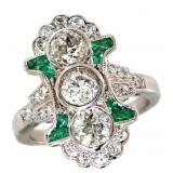 18kt Gold 2.47 ct Diamond & Emerald Deco Ring