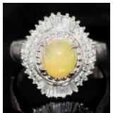 Platinum 1.77 ct Natural Opal & Diamond Ring