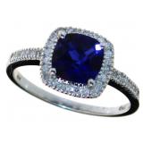 10kt Gold Cushion Cut Sapphire & Diamond Ring