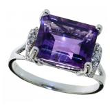 Emerald Cut 3.21 ct Amethyst & Diamond Ring