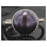 Elegant 10 mm Black Peacock Pearl Halo Ring