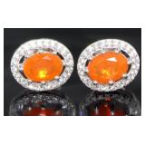 Oval Natural Fire Opal & Zircon Earrings