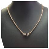 Rose Tone Natural Oval Sapphire & Crystal Necklace