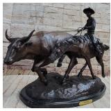 18" BRONZE COWBOY SCULPTURE BY CHARLES RUSSELL