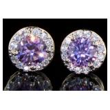 Round Amethyst & White Topaz Halo Stud Earrings