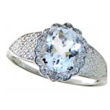 Oval 2.02 ct Natural Aquamarine & Diamond Ring