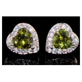 Peridot & White Topaz Heart Halo Earrings