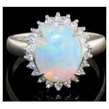 Platinum 1.90 ct Natural Opal & Diamond Ring