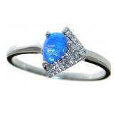 Natural Cabochon Blue Opal & Diamond Ring