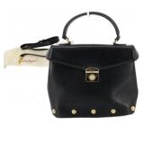 Ferragamo Black Leather Heel Bracket Hand Bag