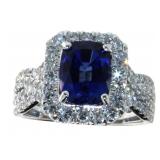 14k Gold 3.98 ct Cushion Sapphire & Diamond Ring