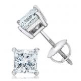 14kt Gold 2.00 ct Princess Cut Lab Diamond Studs