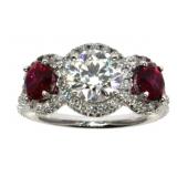 14kt Gold 3.00 ct Lab Diamond & Ruby Ring