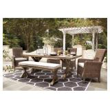 ASHLEY BEACHCROFT OUTDOOR TABLE & 4 + BENCH